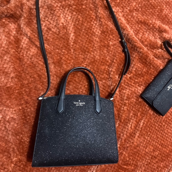 Kate Spade Black Glitter Tinsel Satchel & Phone Wallet - Picture 4 of 8